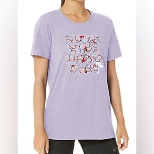 Asics women’s hibiscus slogan crewneck‎ tee shirt top workout purple size large